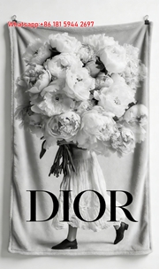 Dior Black White Peony Bouquet Flannel Sofa Throw Blanket D377